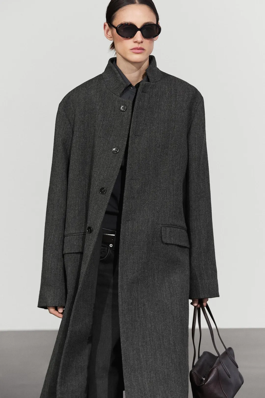 Шерстяное пальто с высоким воротником, Massimo Dutti
