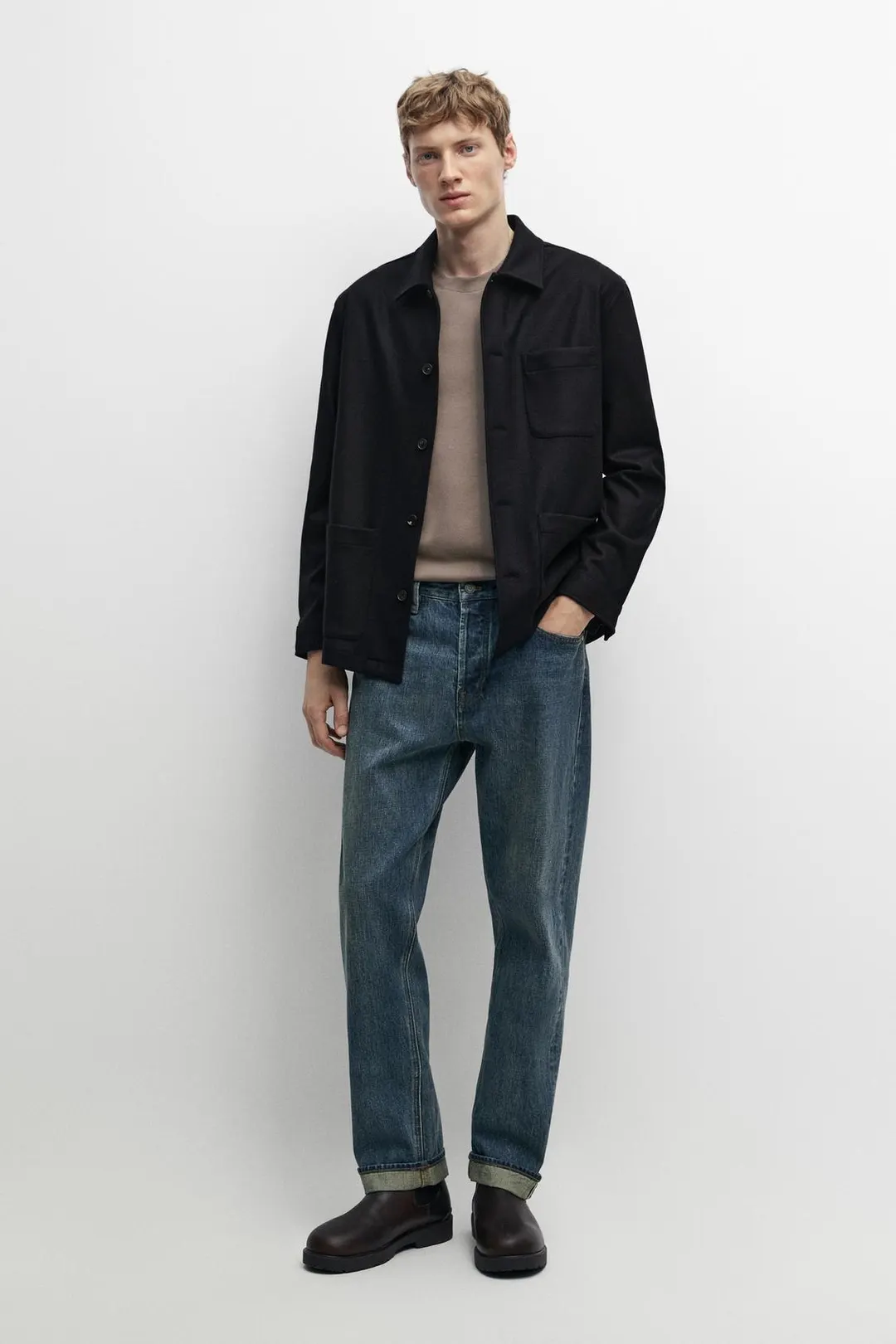 Куртка-рубашка из 100% шерсти с карманами, Massimo Dutti