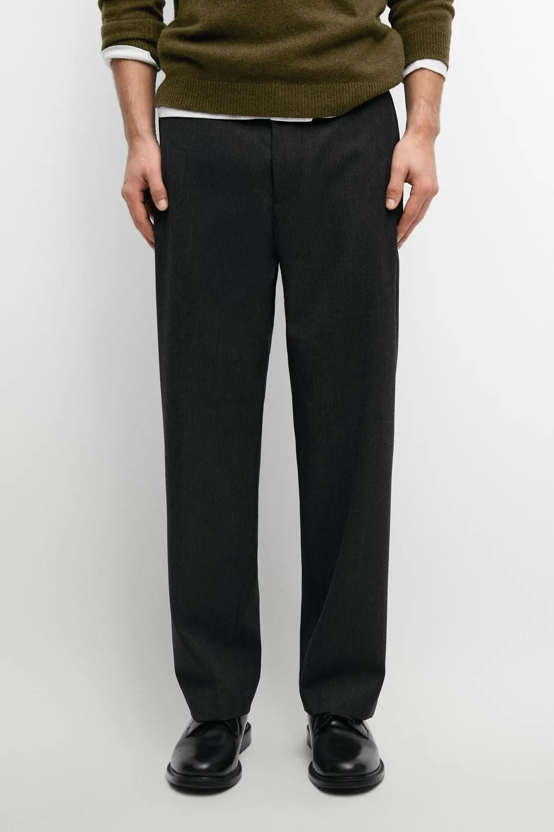 Брюки свободного кроя в елочку из 100% шерсти, Massimo Dutti