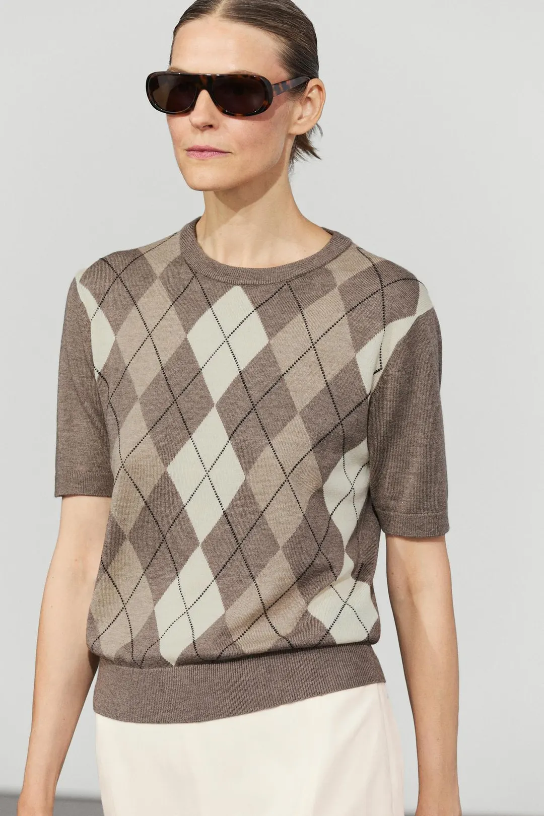 Свитер с короткими рукавами и узором аргайл, Massimo Dutti