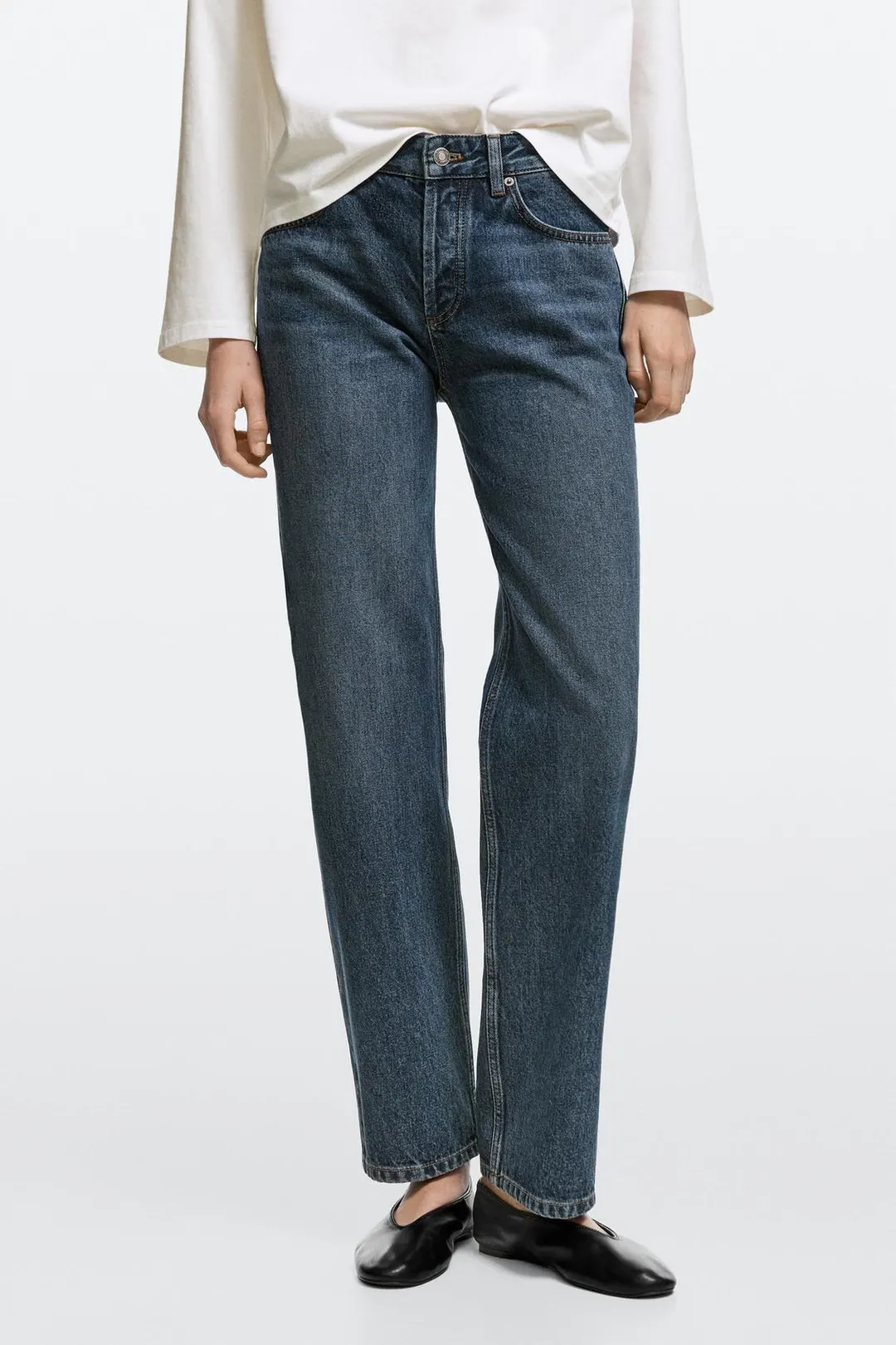 Джинсы-сигареты со средней посадкой и необработанным краем, Massimo Dutti