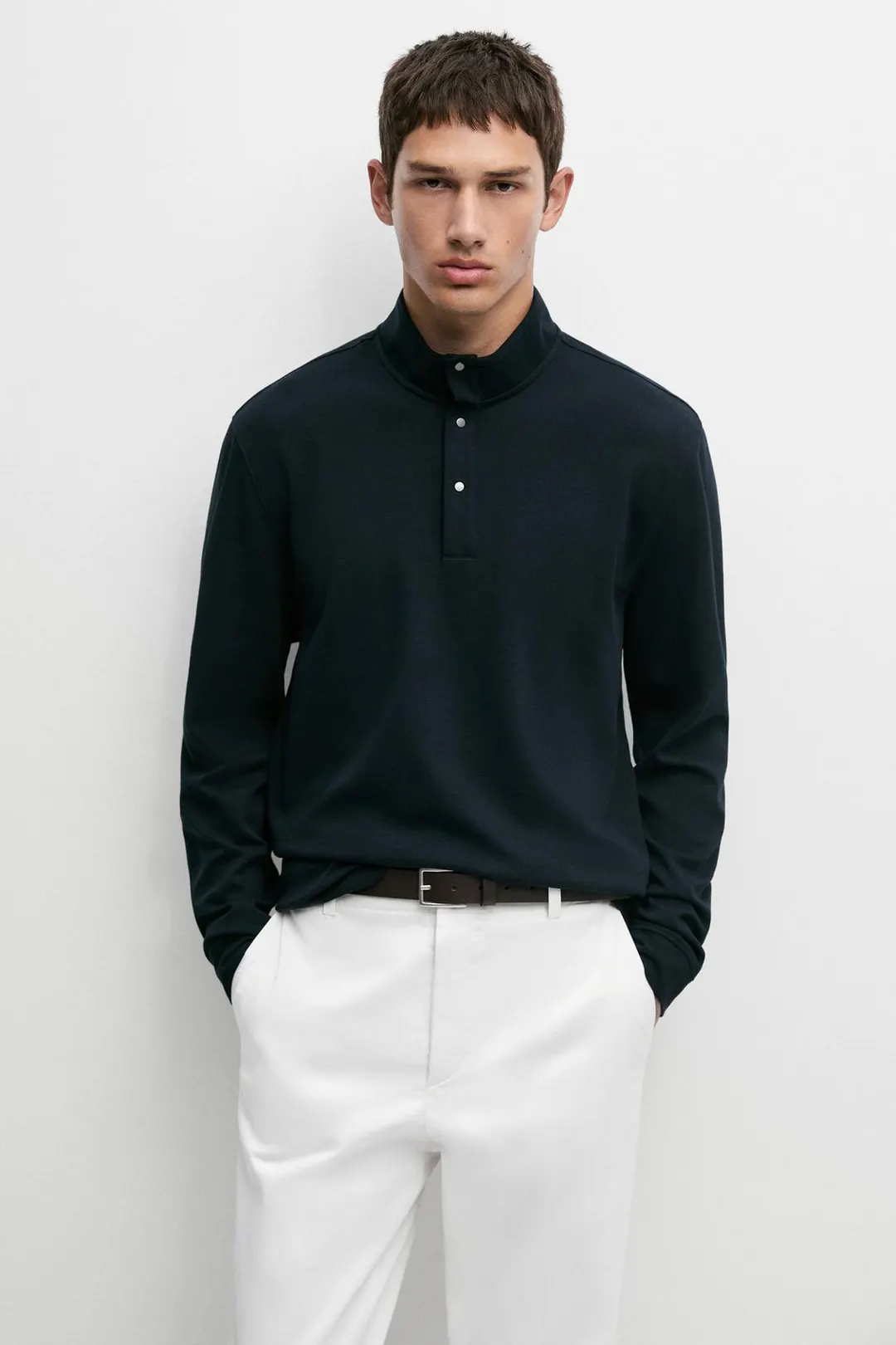 Свитер с воротником-стойкой из смесового хлопка, Massimo Dutti