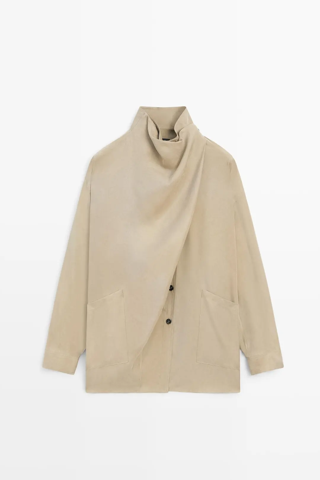 Рубашка с запахом и высоким воротником, Massimo Dutti