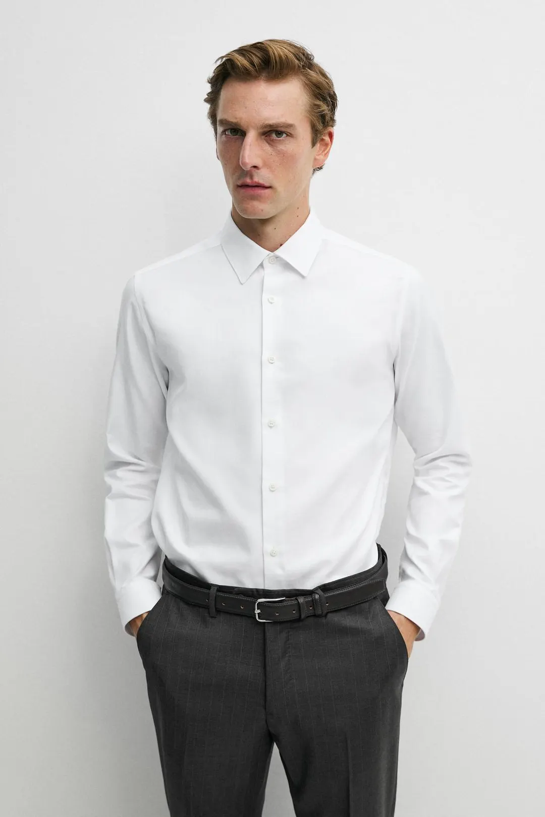 Рубашка оксфорд облегающего кроя из 100% хлопка, Massimo Dutti