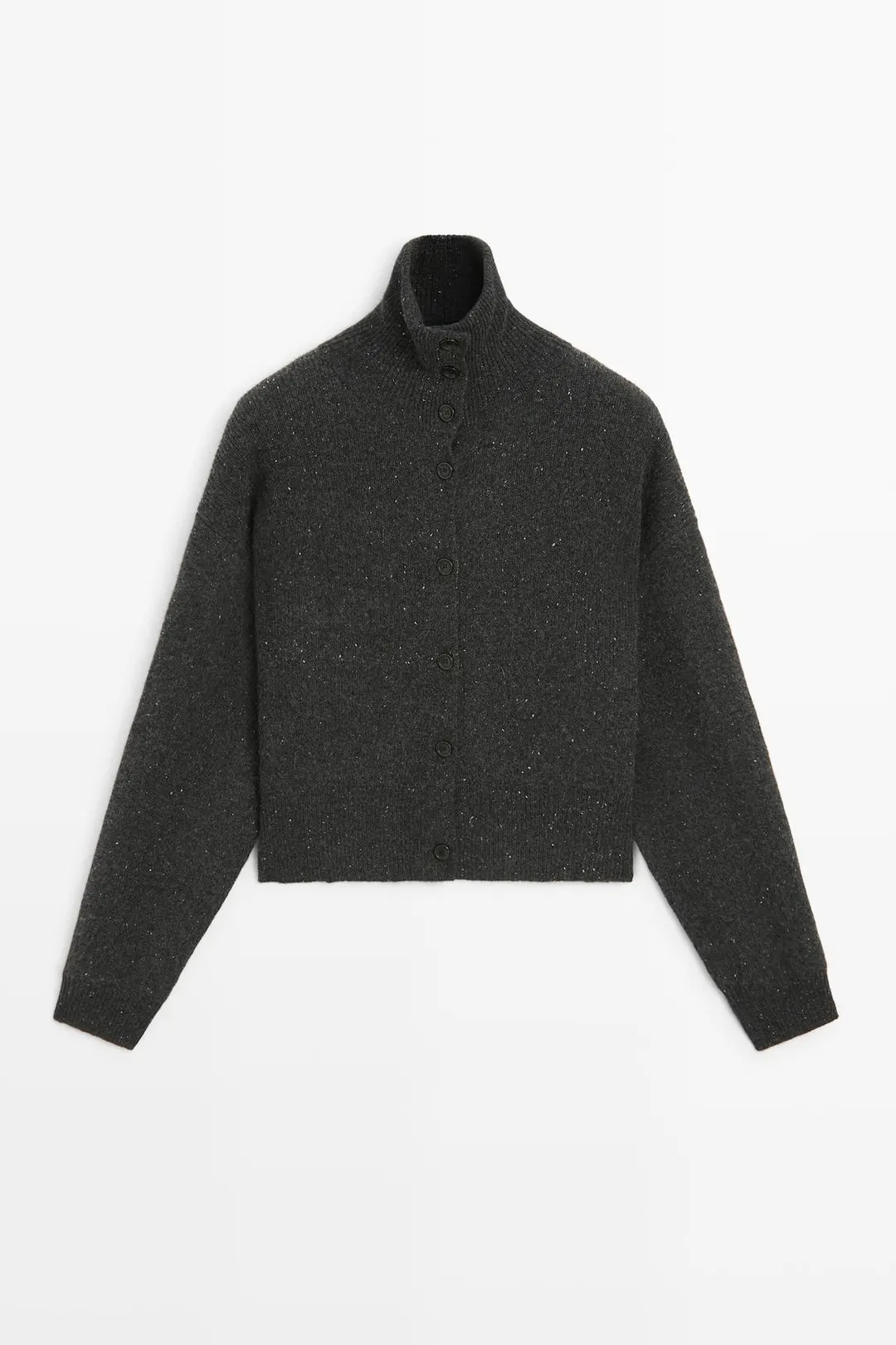 Кардиган вязаный из 100% шерсти с высоким воротником, Massimo Dutti