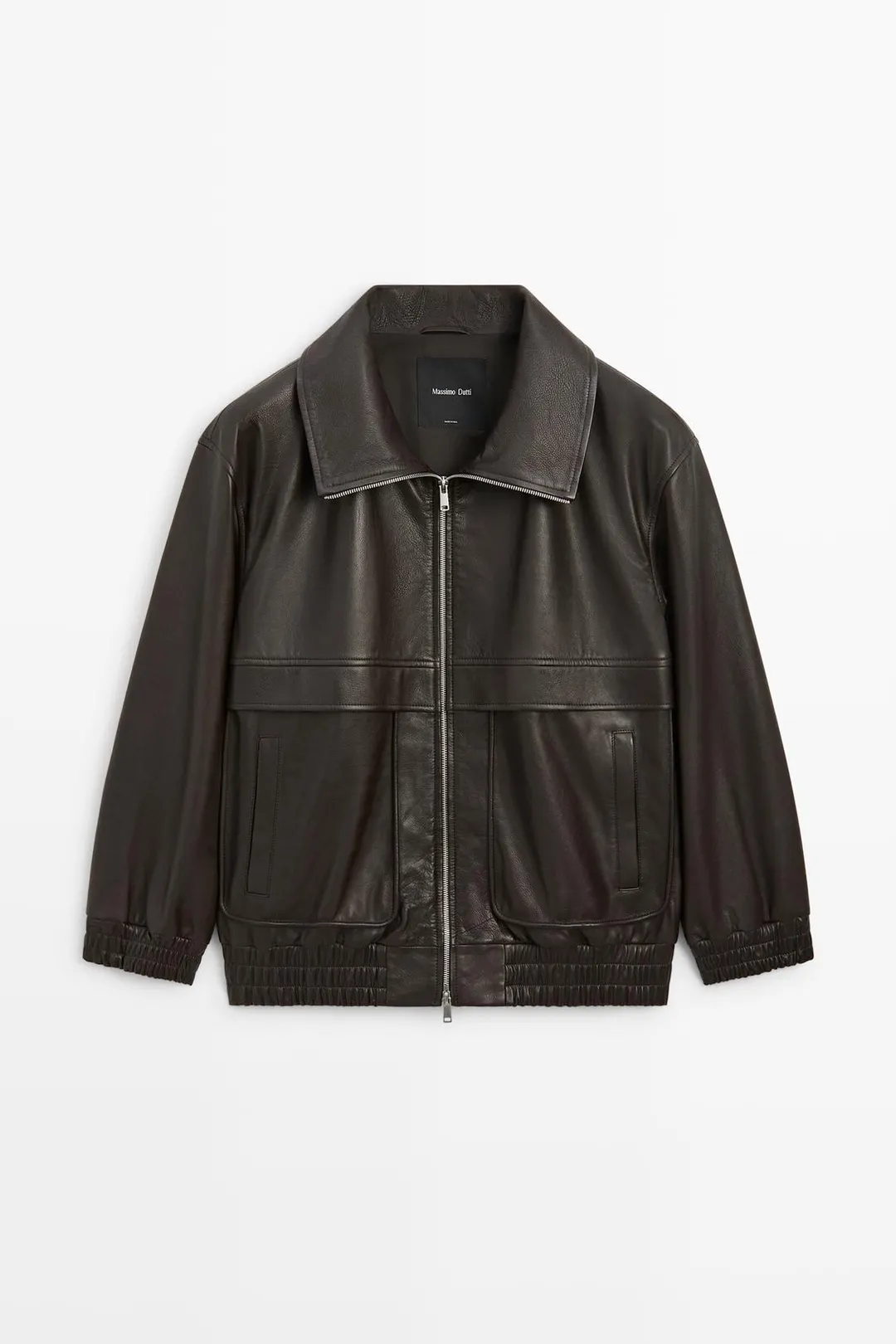 Бомбер из кожи наппа на молнии, Massimo Dutti