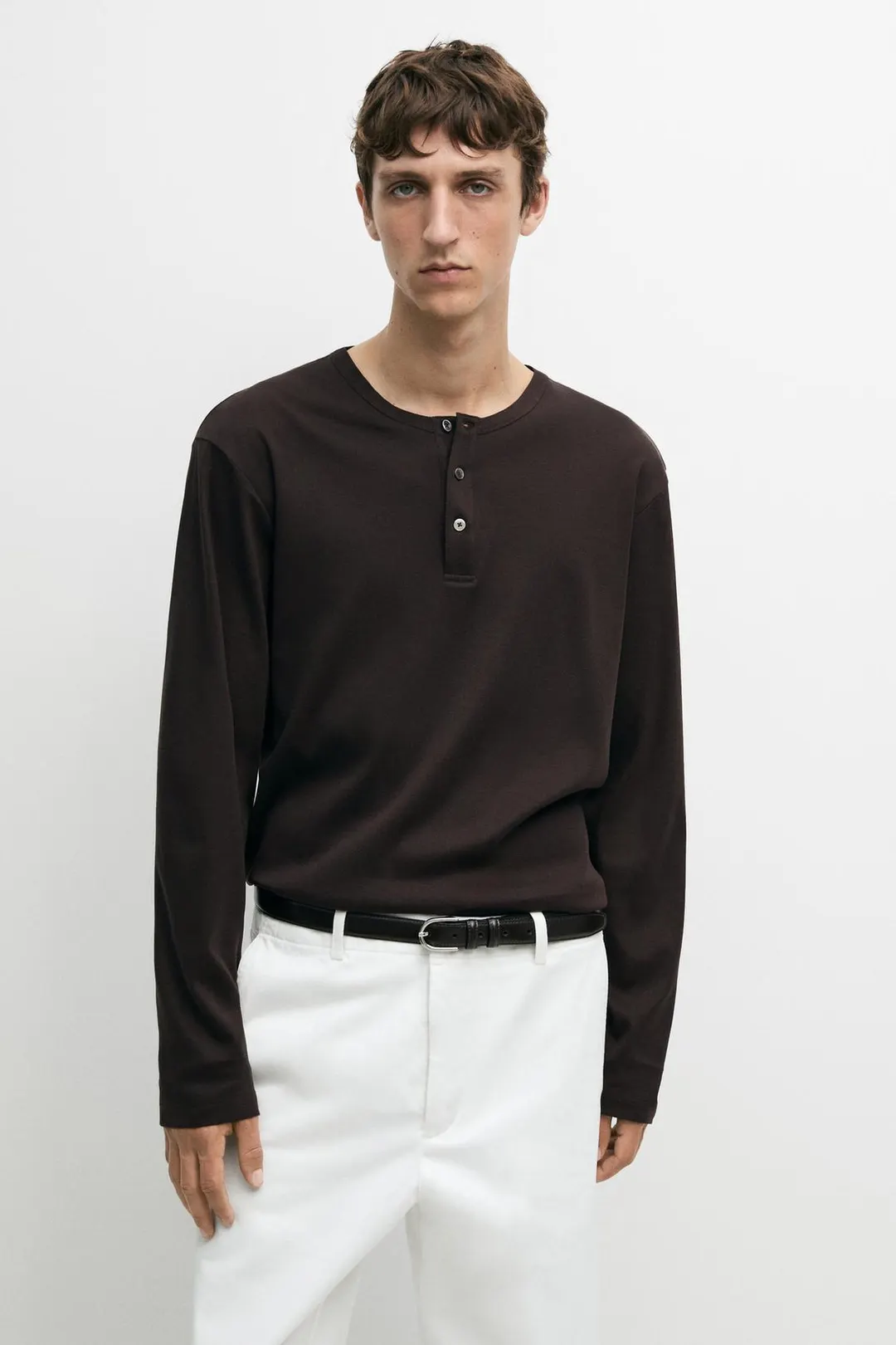 Лонгслив хенли из 100% хлопка, Massimo Dutti
