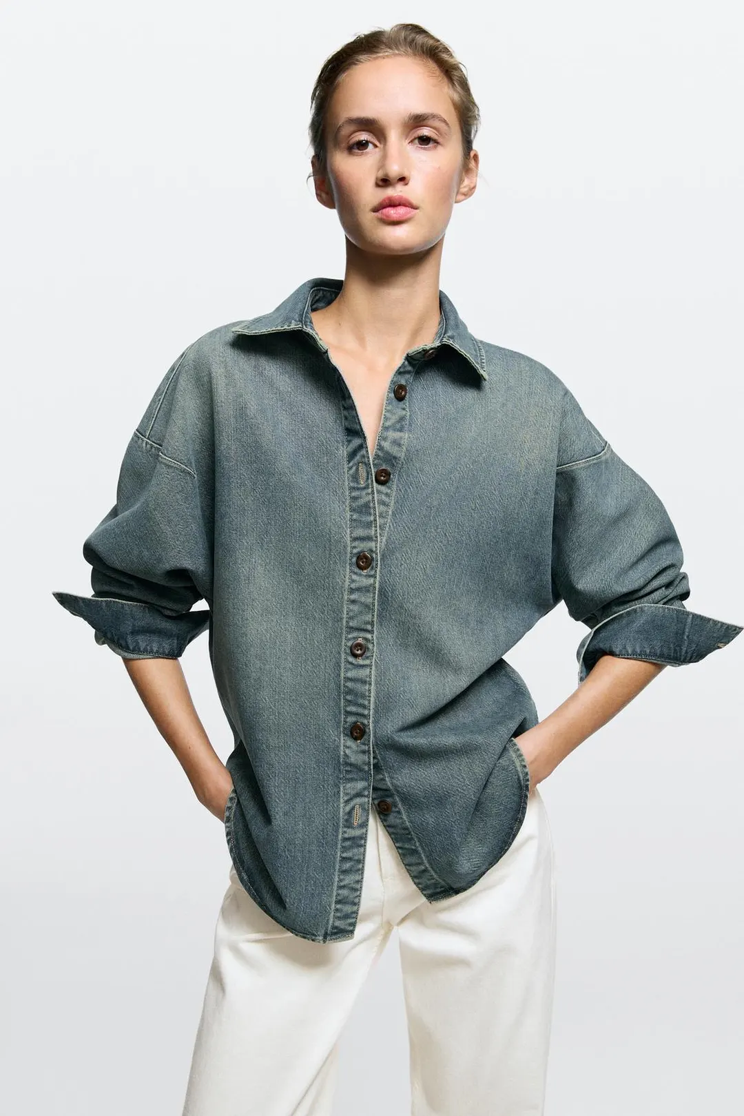 Рубашка джинсовая из смесового хлопка total look, Massimo Dutti