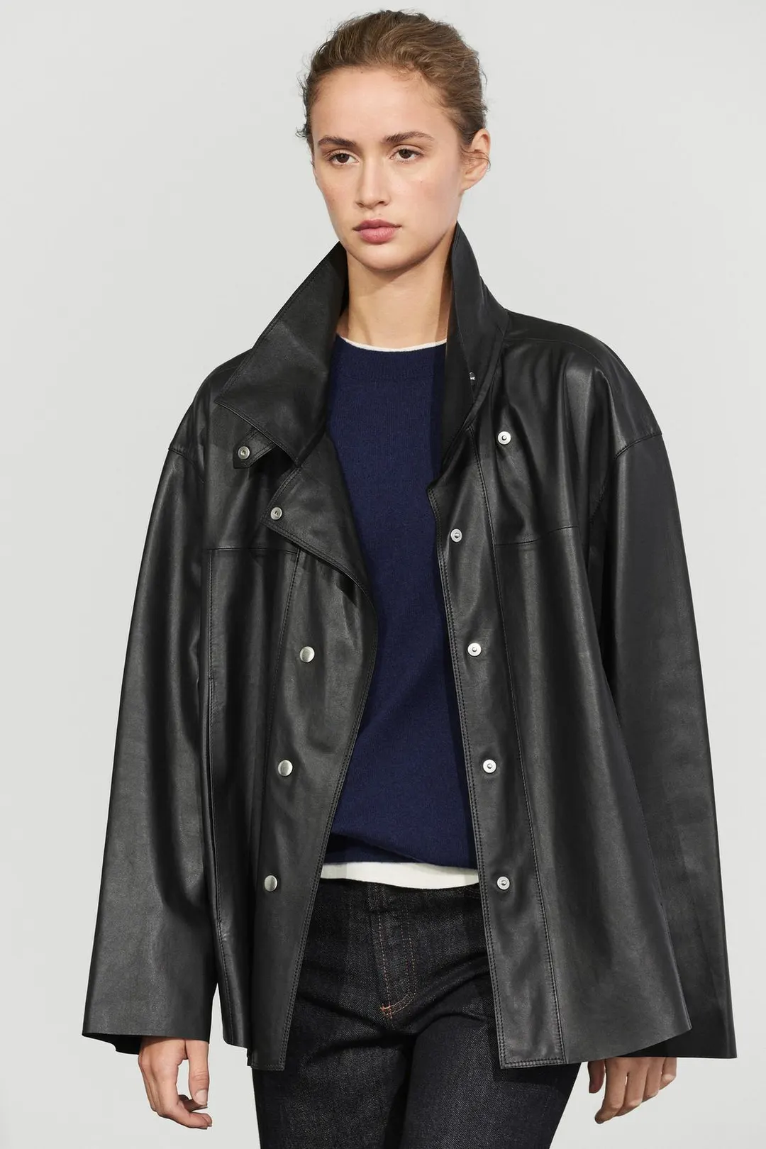 Кожаная куртка с пуговицами, Massimo Dutti