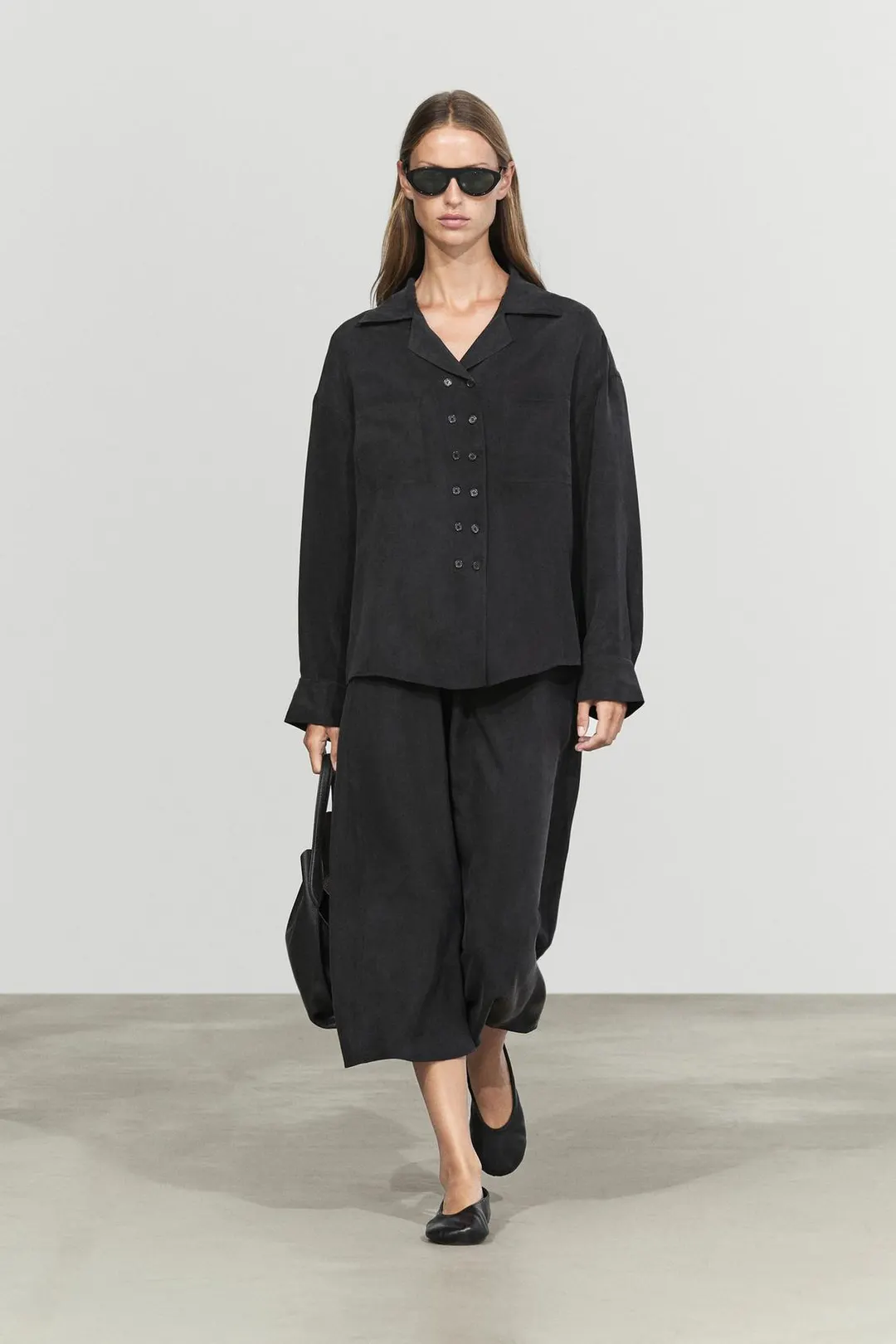 Двубортная рубашка из струящейся ткани, Massimo Dutti
