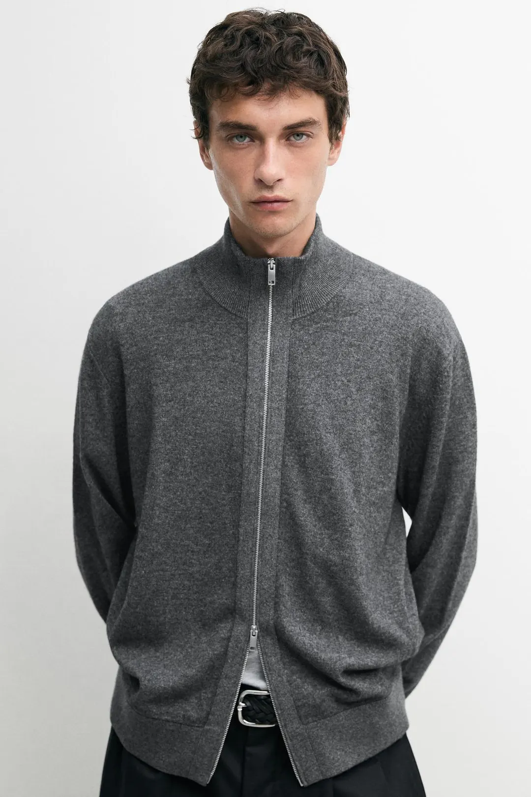Кардиган из смесовой шерсти с молнией, Massimo Dutti