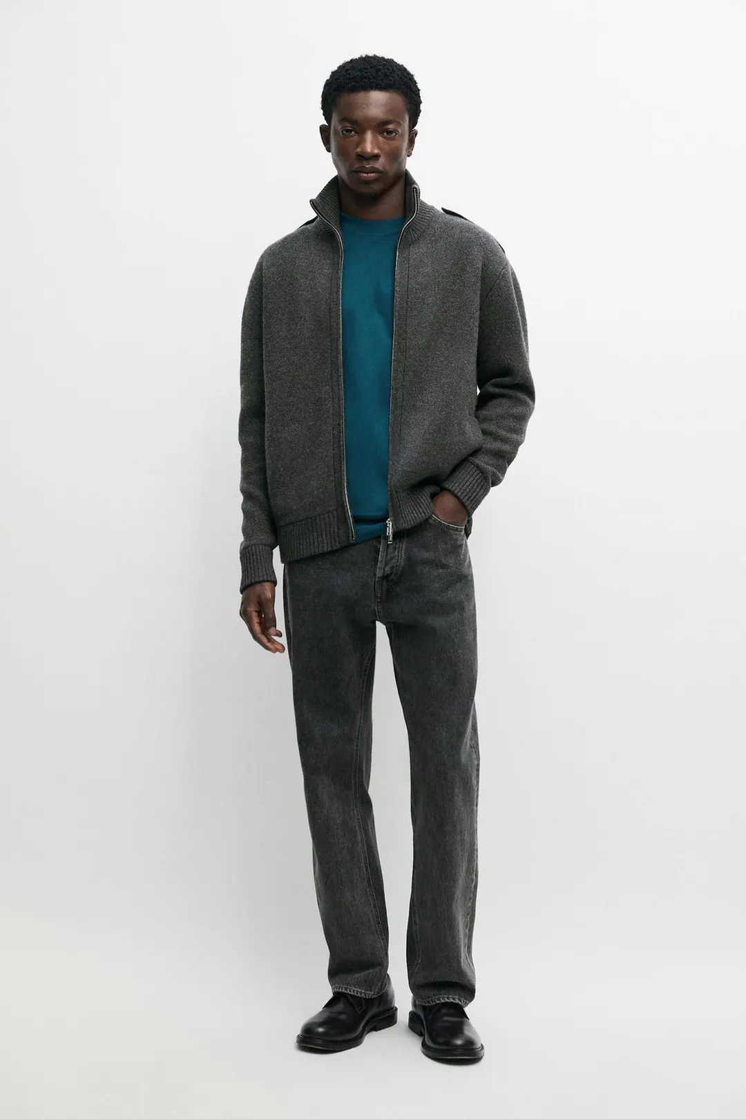 Вязаный кардиган с хлястиком на пуговице, Massimo Dutti