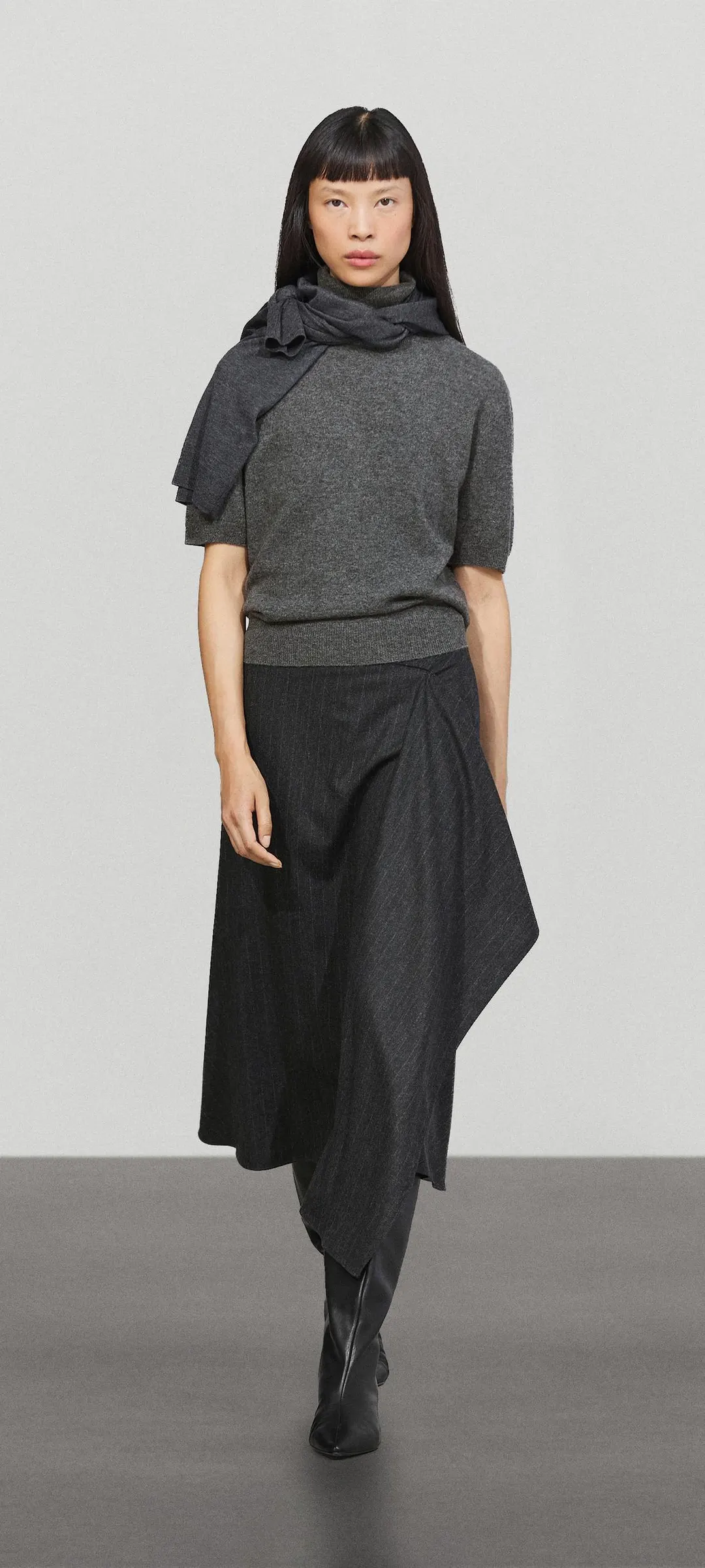 Юбка миди в тонкую полоску с запахом, Massimo Dutti