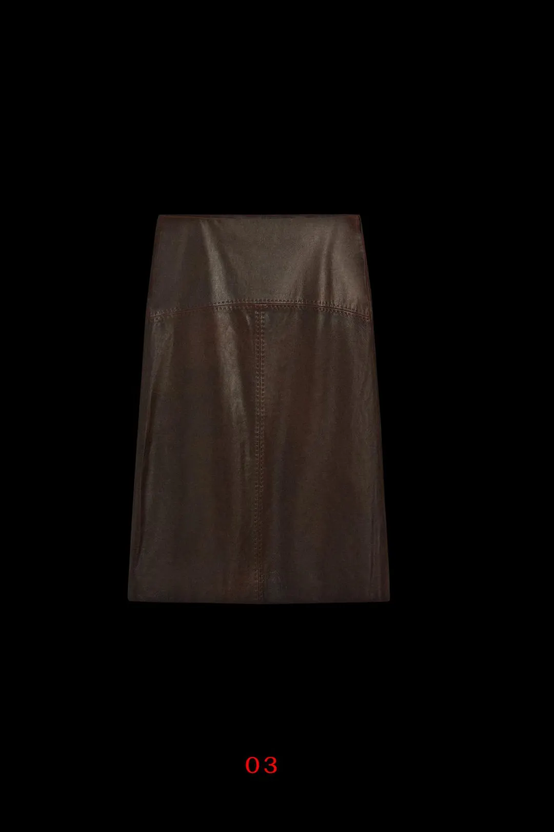 Прямая юбка миди из кожи наппа с декоративными швами, Massimo Dutti
