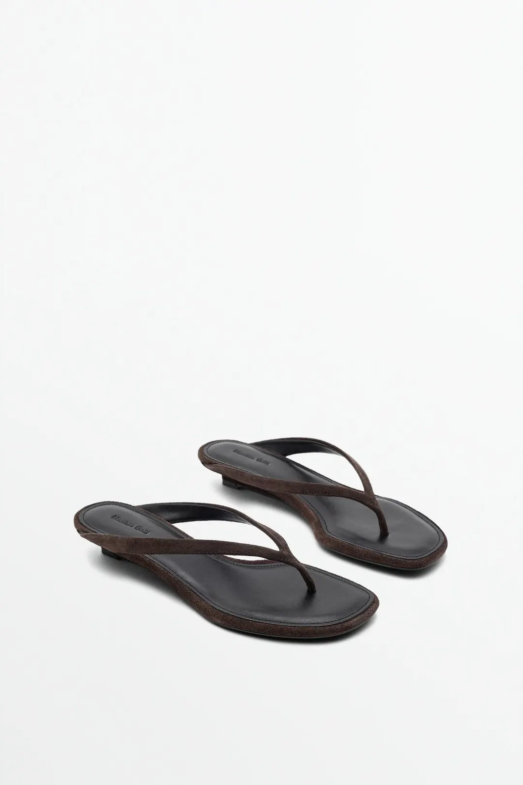 Босоножки из спилка замши на среднем каблуке, Massimo Dutti