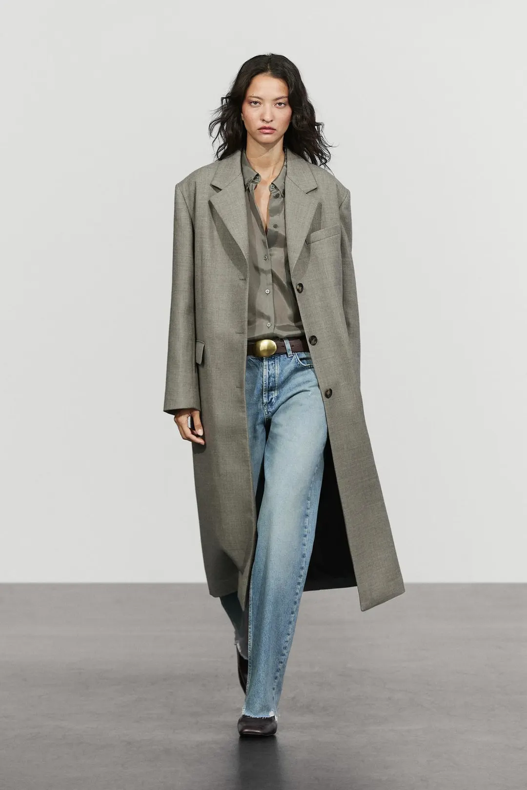 Длинное пальто из 100% шерсти, Massimo Dutti