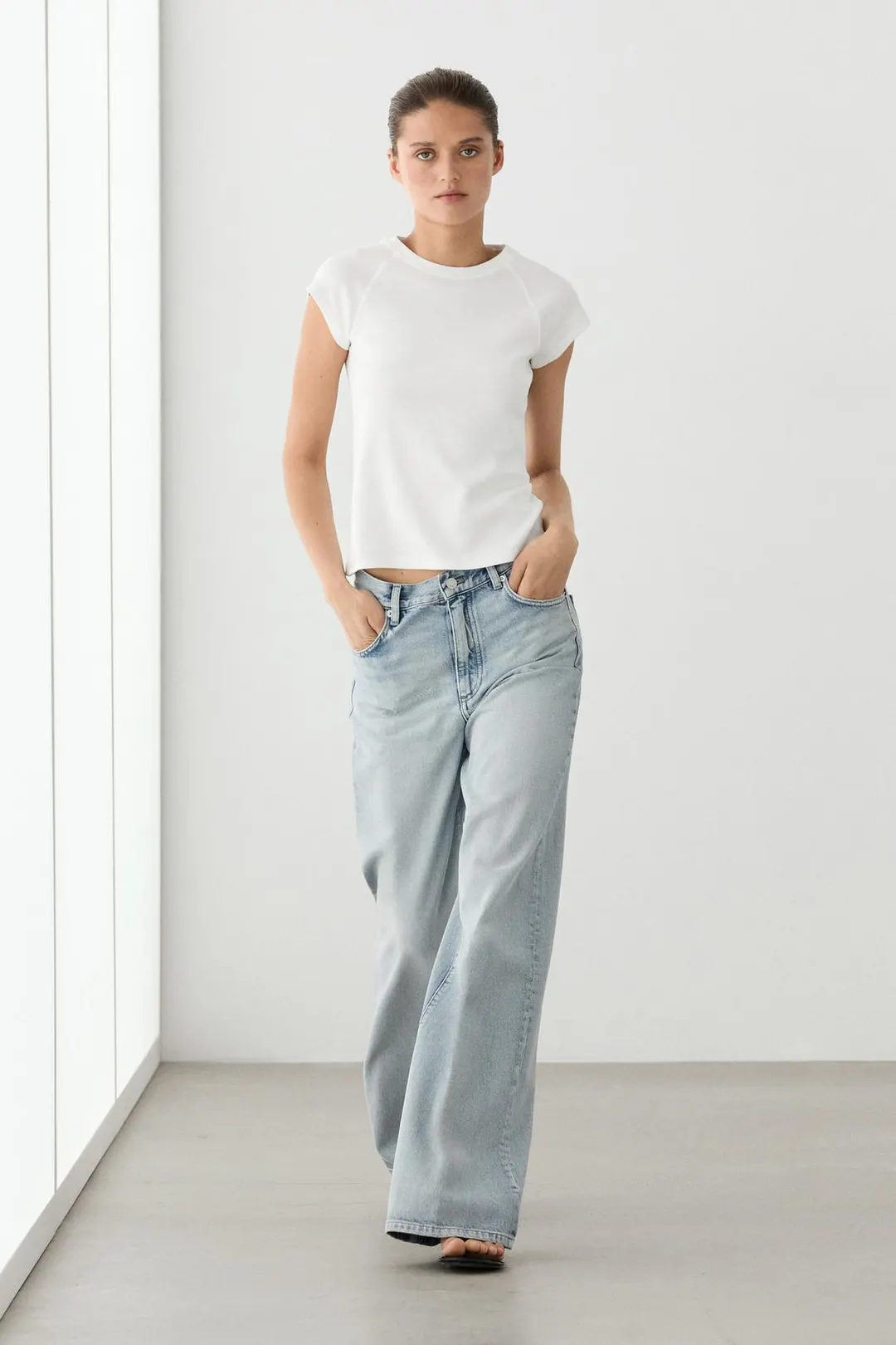 Футболка из 100% хлопка с короткими рукавами реглан, Massimo Dutti