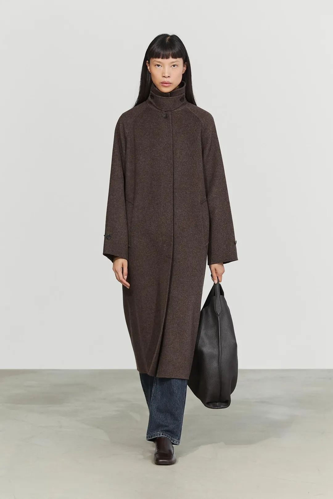 Длинное пальто из меланжевой смесовой шерсти, Massimo Dutti