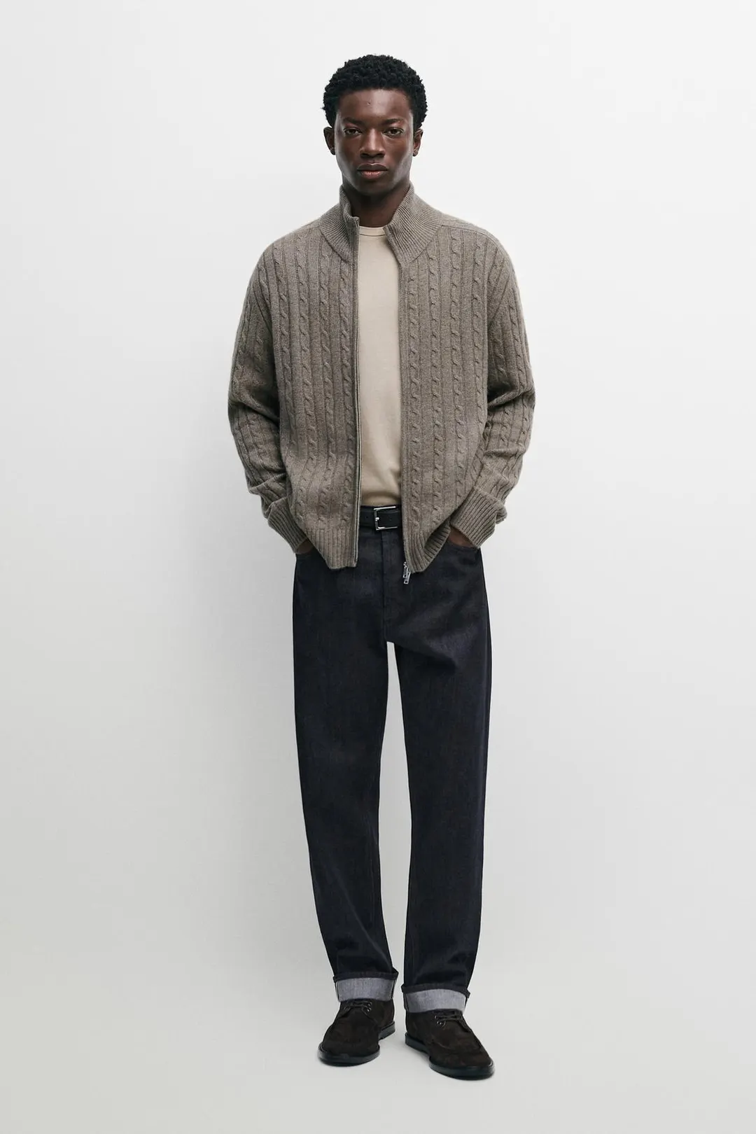 Кардиган из смесовой шерсти с плетеным узором, Massimo Dutti