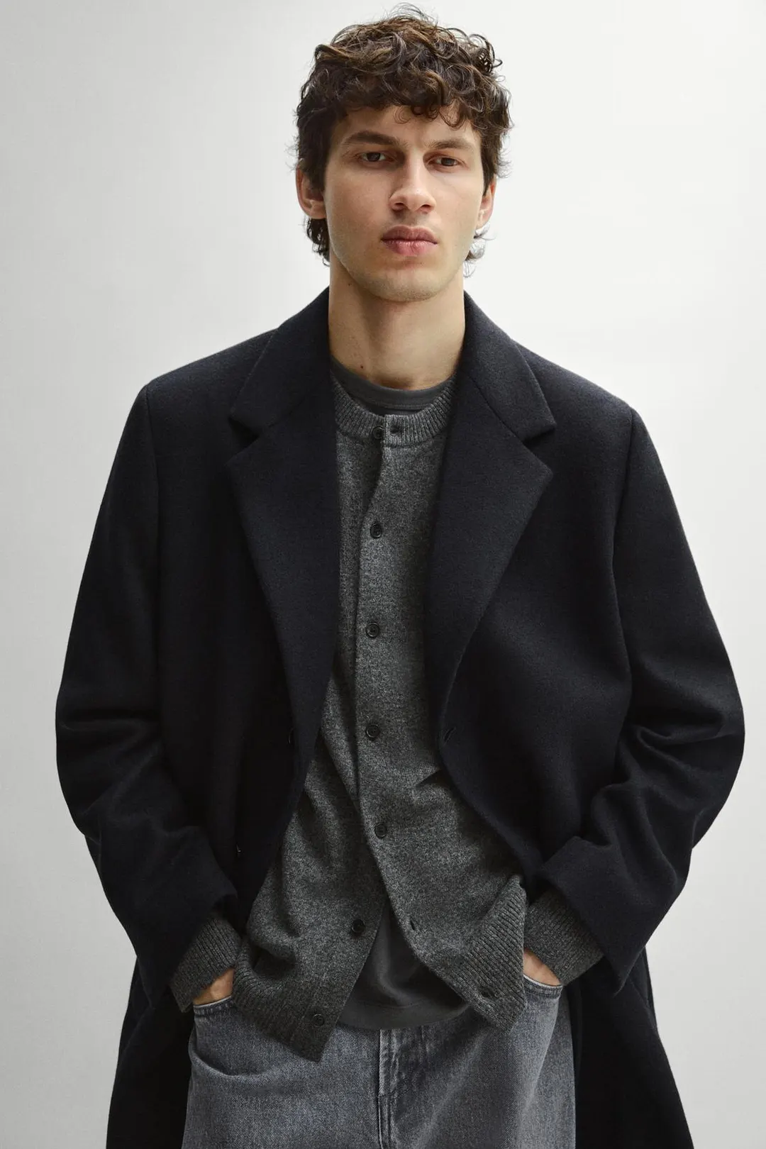 Пальто из 100% шерсти с лацканами, Massimo Dutti