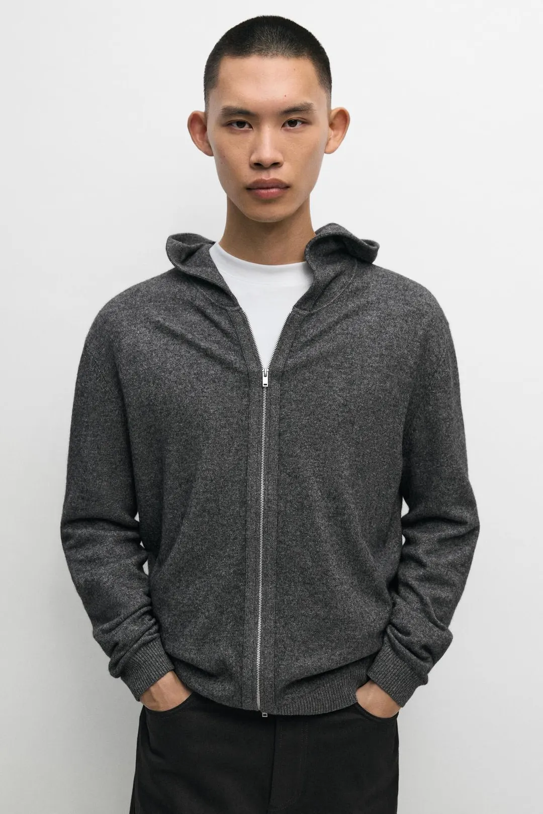 Кардиган из смесовой шерсти с капюшоном, Massimo Dutti
