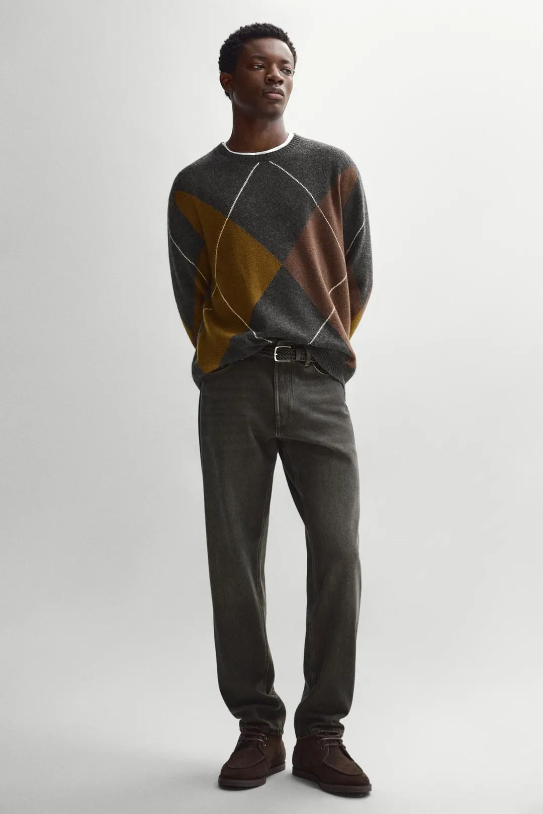 Свитер из 100% шерсти с узором аргайл, Massimo Dutti