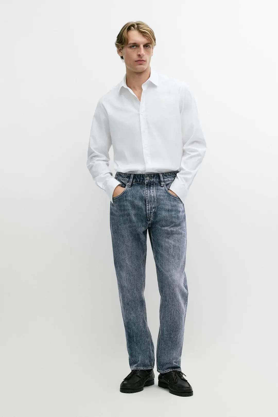Рубашка прямого кроя из поплина из 100% хлопка, Massimo Dutti