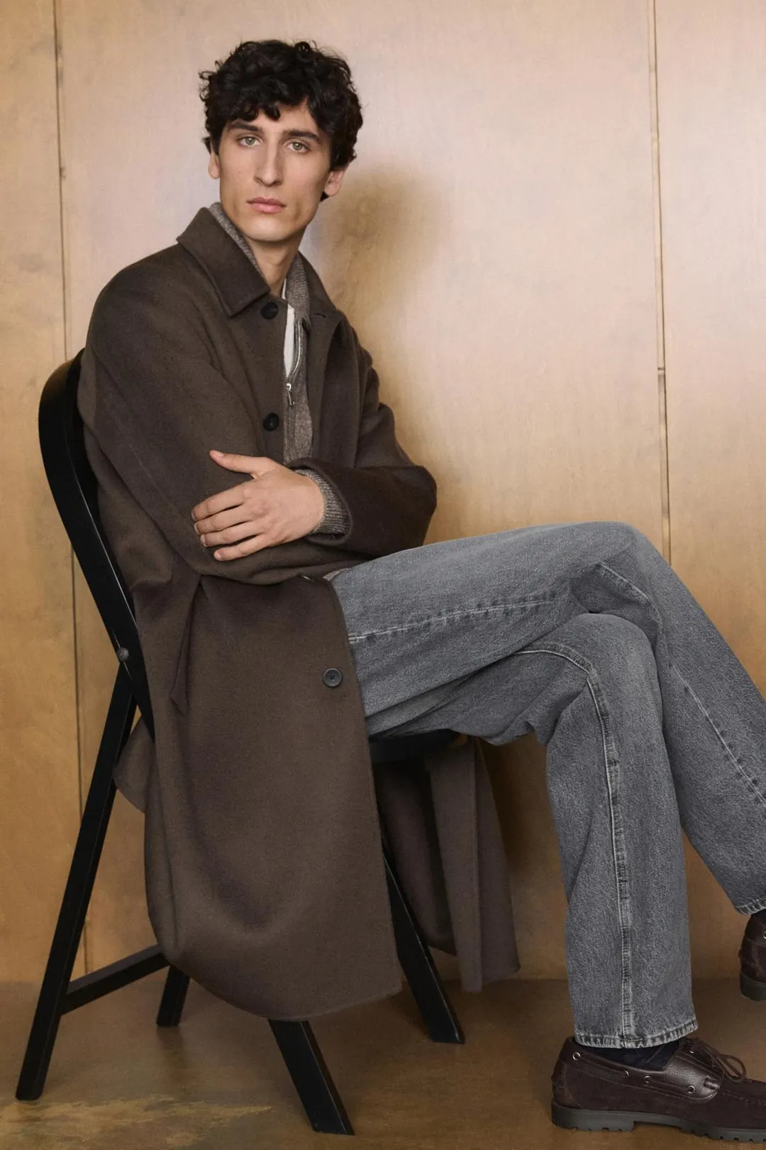 Длинное пальто из смесовой шерсти, Massimo Dutti