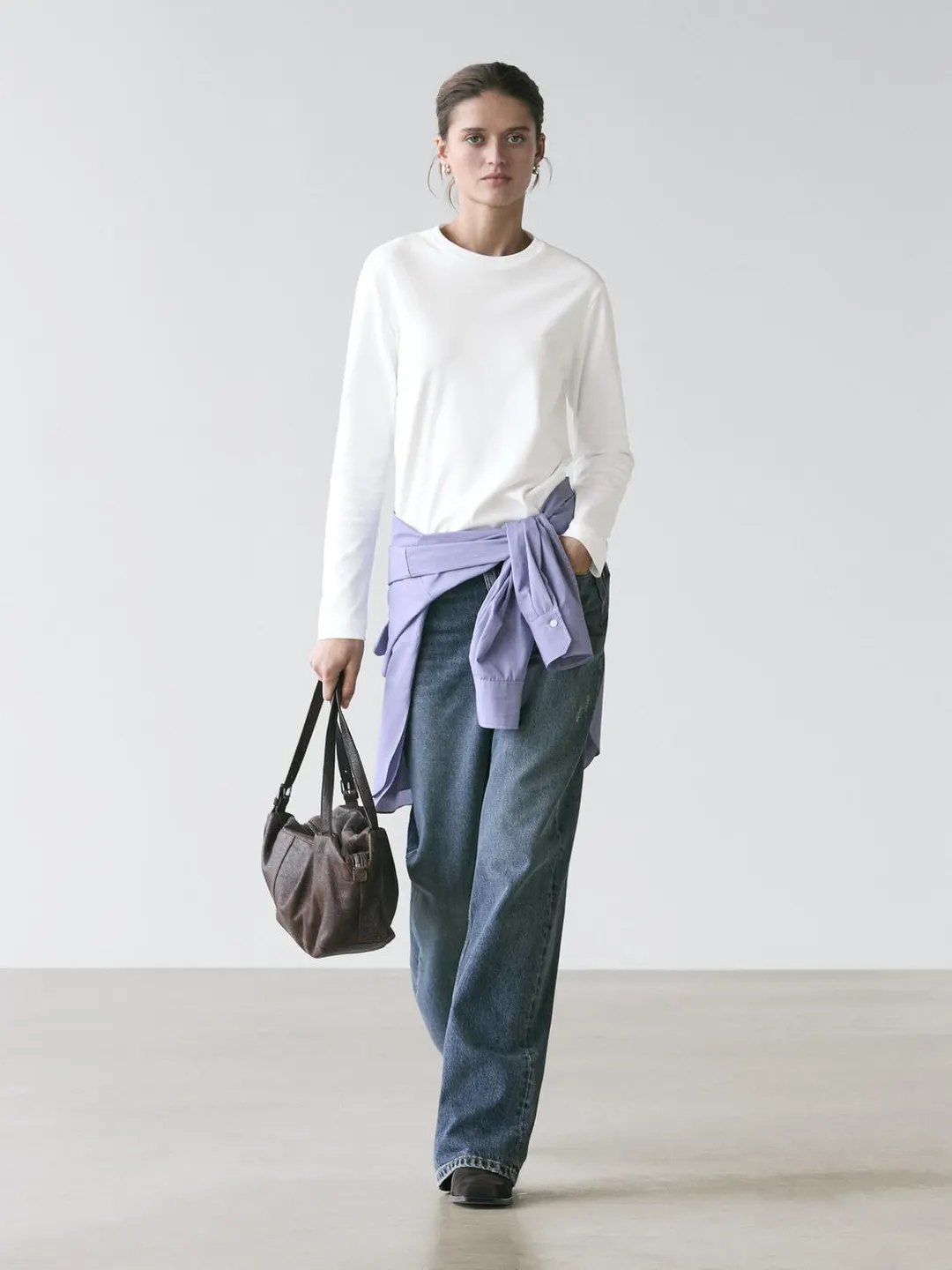 Футболка из интерлока из 100% хлопка с длинными рукавами, Massimo Dutti