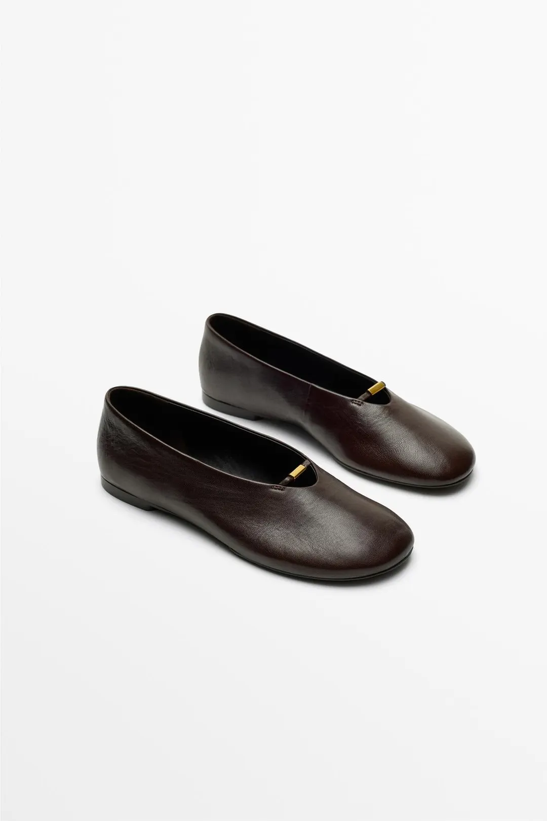 Балетки из мягкой кожи без каблука, Massimo Dutti