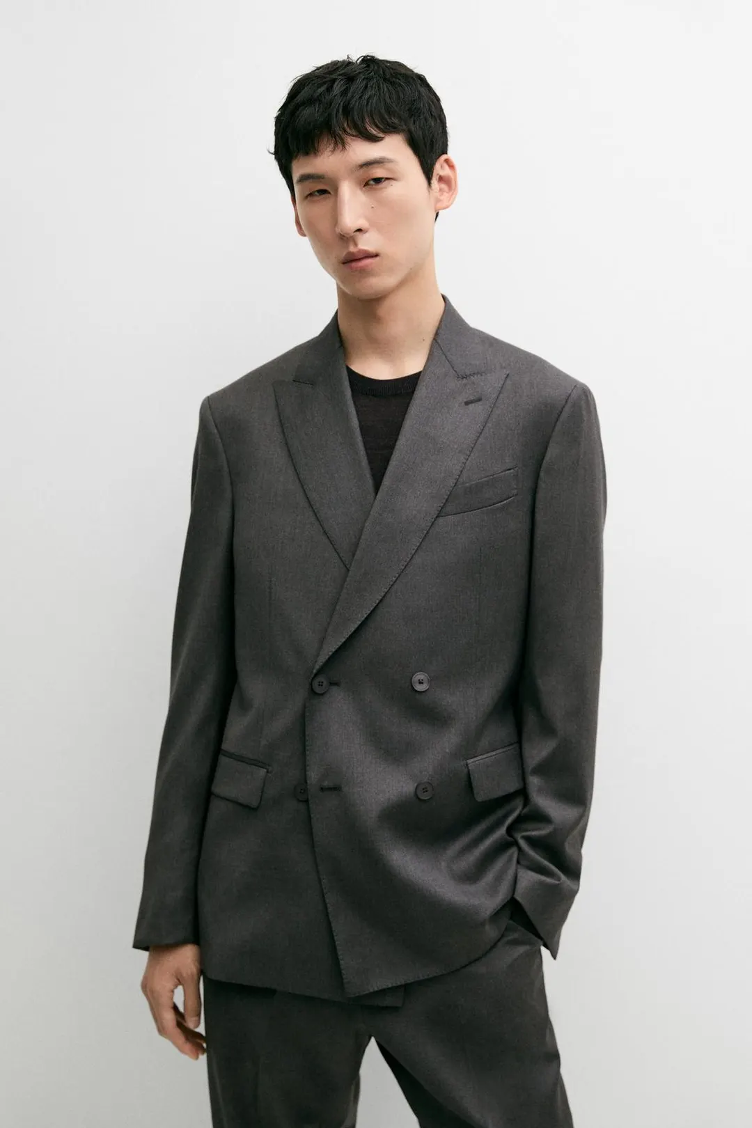 Пиджак костюмный двубортный из 100% холодной шерсти, Massimo Dutti