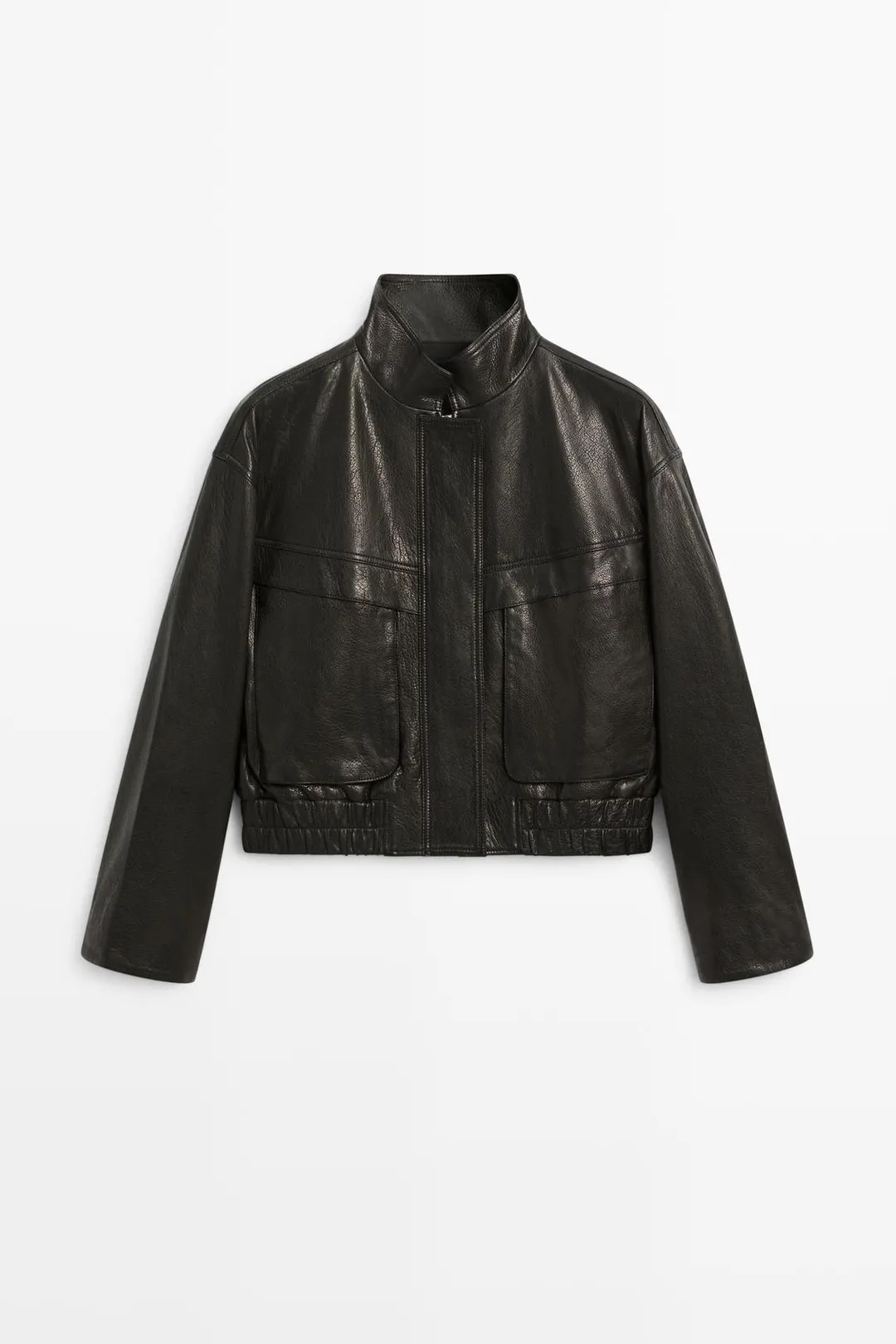 Короткая куртка из кожи наппа с высоким воротником, Massimo Dutti