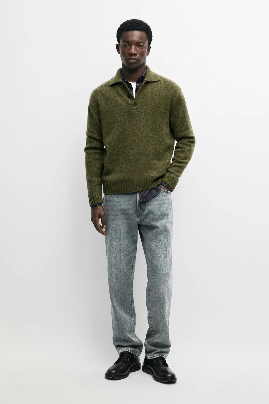 Вязаный джемпер-поло на пуговицах из 100% шерсти, Massimo Dutti