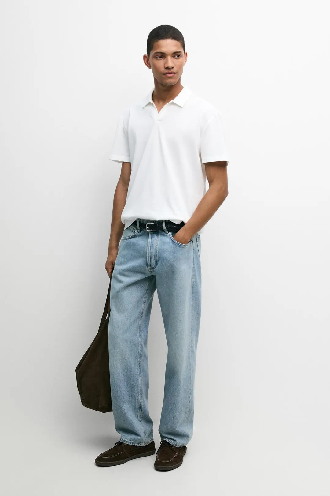 Поло из микротекстурированного пике с V-образным вырезом, Massimo Dutti