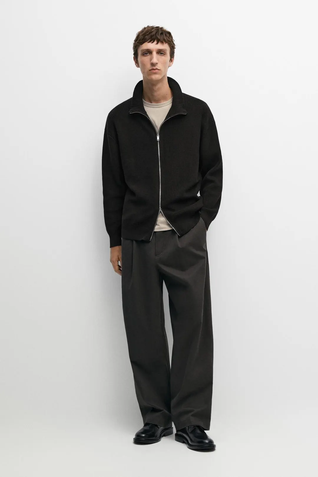 Кардиган вязаный в рубчик из 100% хлопка, Massimo Dutti