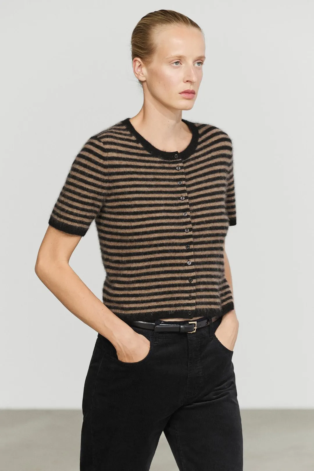 Кардиган вязаный с короткими рукавами из 100% шерсти, Massimo Dutti