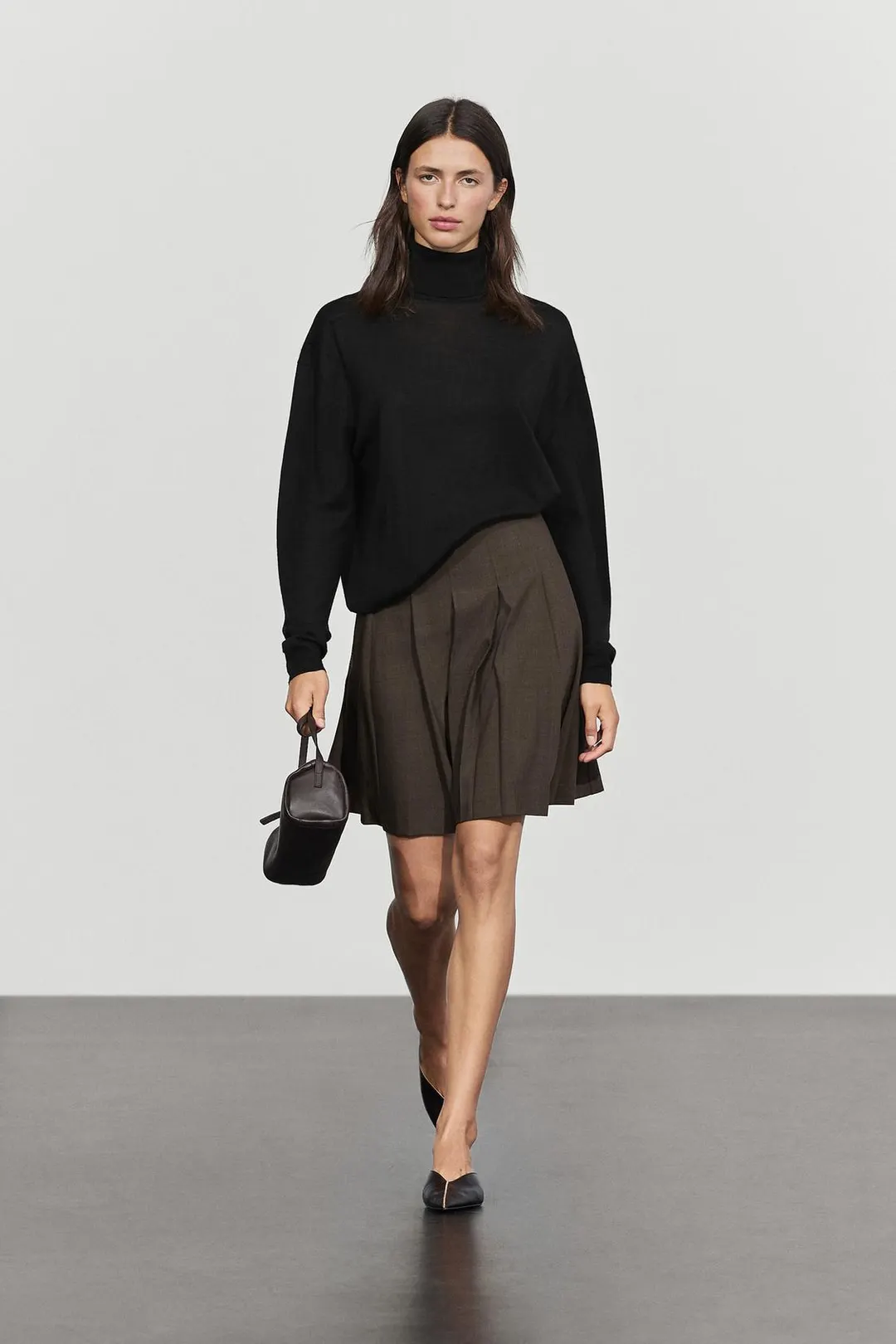 Юбка мини со складками из смесовой шерсти, Massimo Dutti
