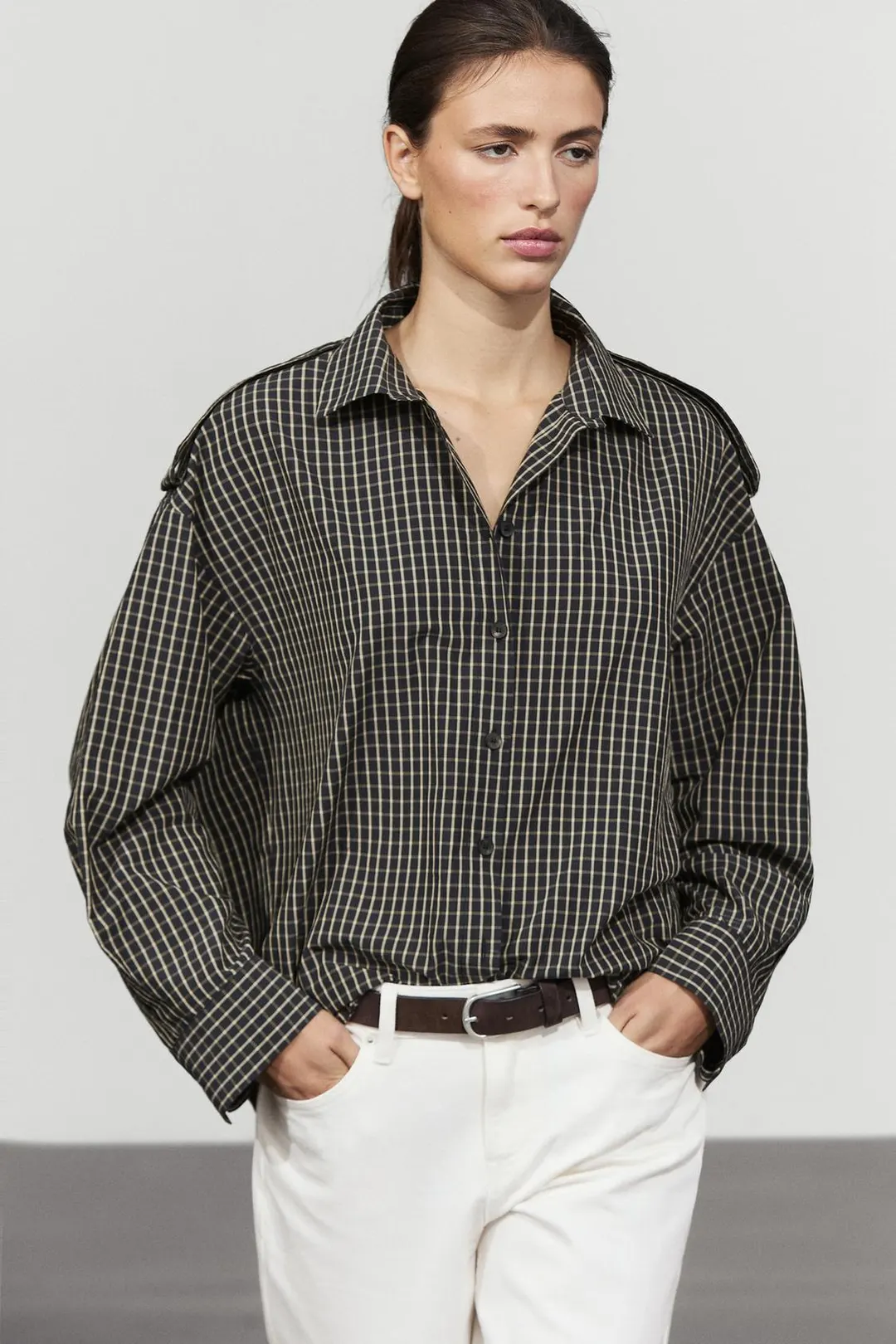 Рубашка в клетку из 100% хлопка с акцентом на плечах, Massimo Dutti