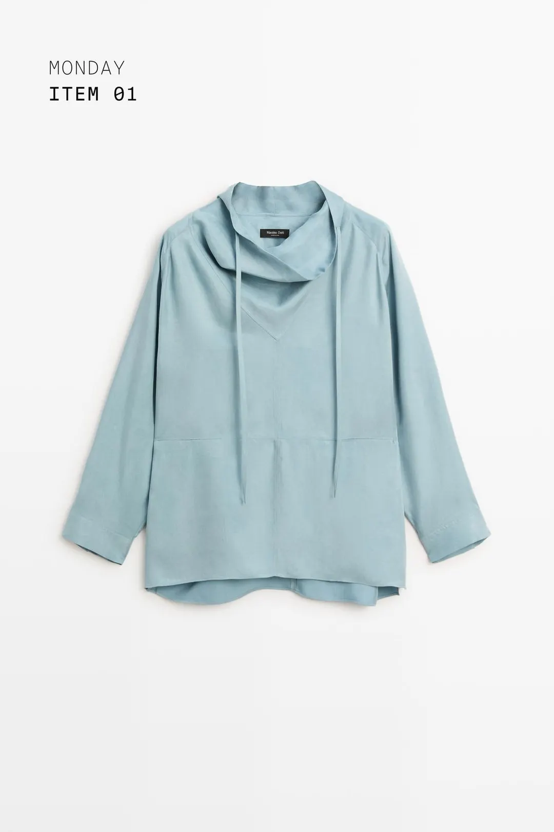 Блузка струящегося кроя с воротником-стойкой и завязками, Massimo Dutti