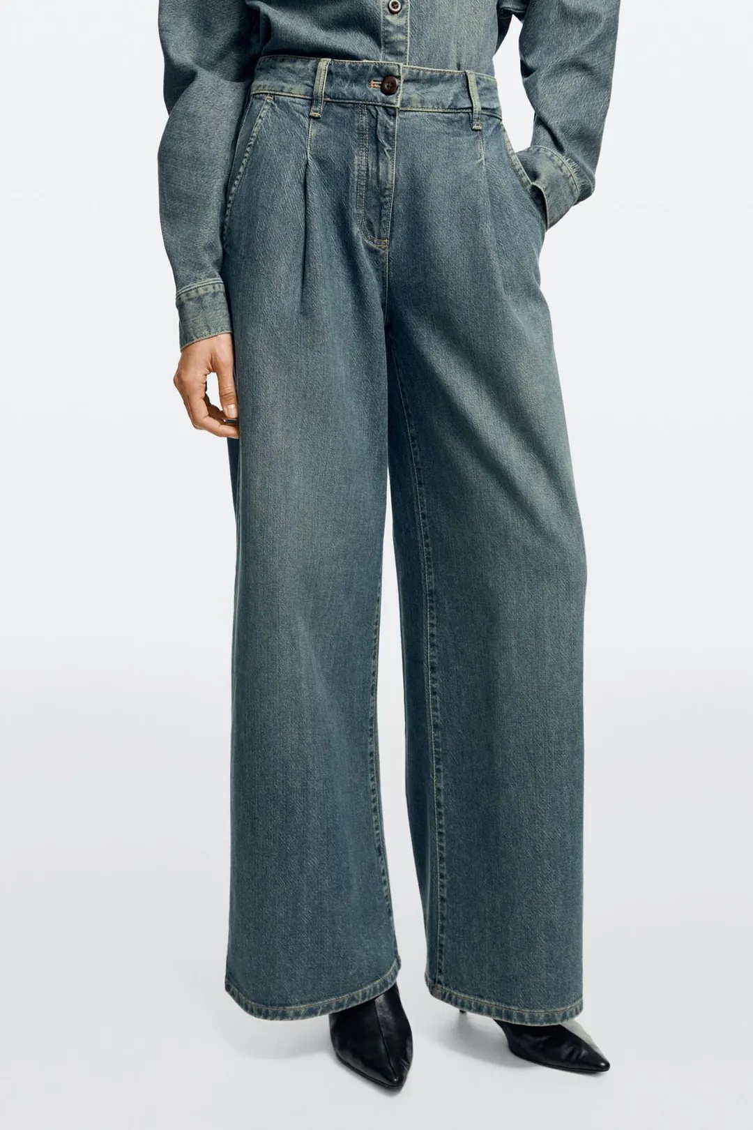 Джинсы широкие с высокой посадкой total look, Massimo Dutti