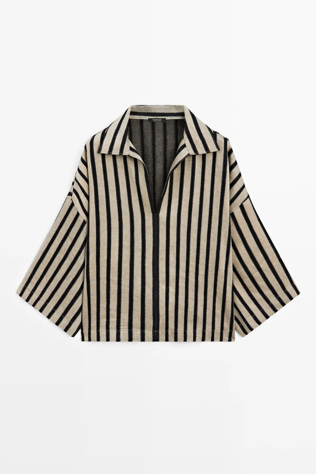 Блузка оверсайз из смесового льна в полоску, Massimo Dutti