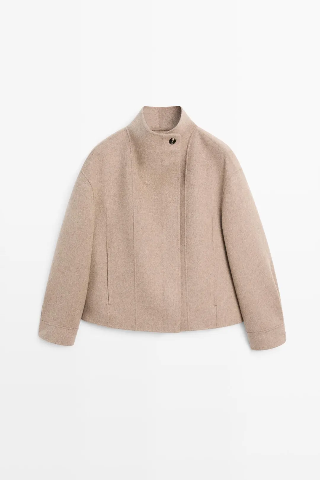 Короткое пальто из смесовой шерсти с воротником внахлест, Massimo Dutti