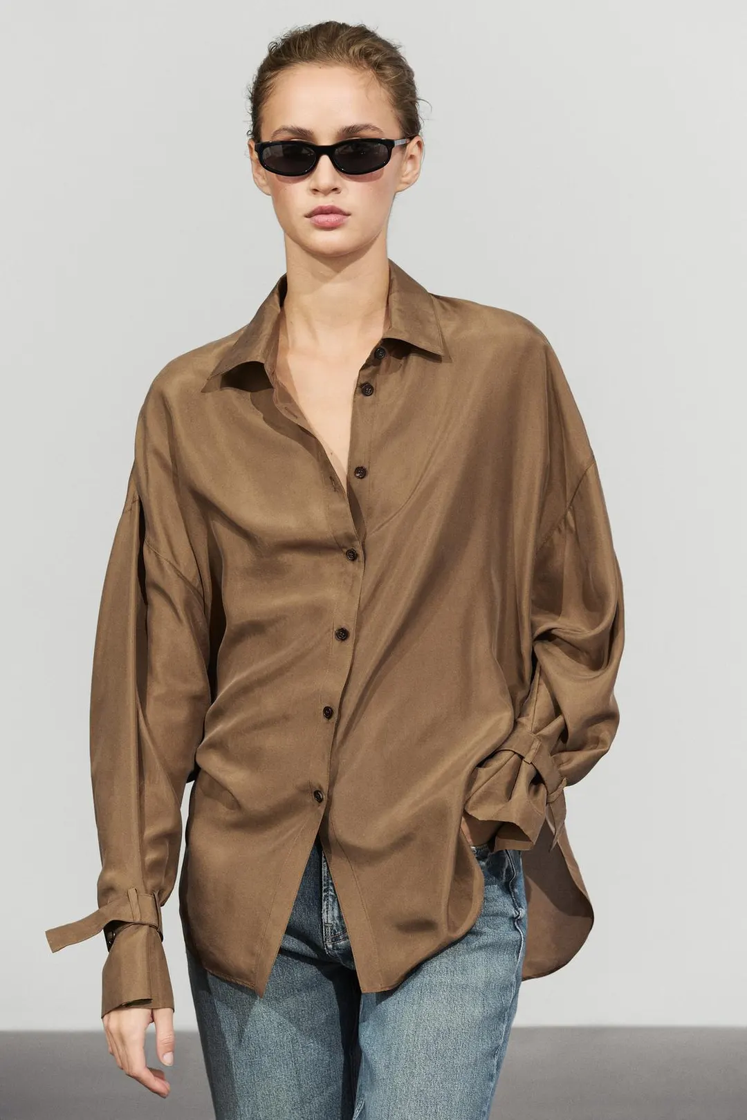 Рубашка из 100% шелка струящегося кроя, Massimo Dutti