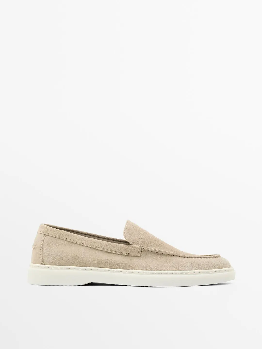 Лоферы из кожаного спилка с мокасинным швом, Massimo Dutti