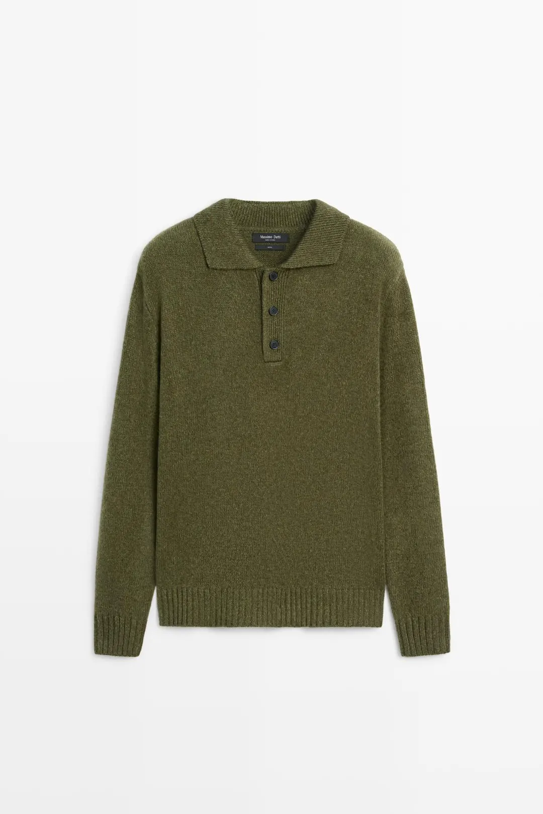 Вязаный джемпер-поло на пуговицах из 100% шерсти, Massimo Dutti