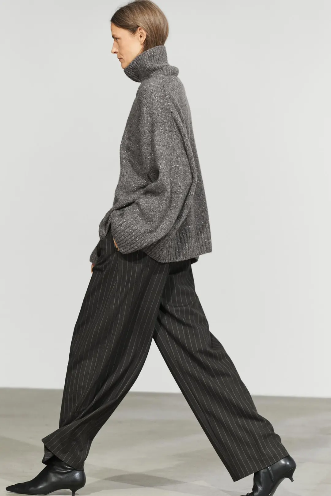 Брюки широкие в полоску из смесовой шерсти, Massimo Dutti
