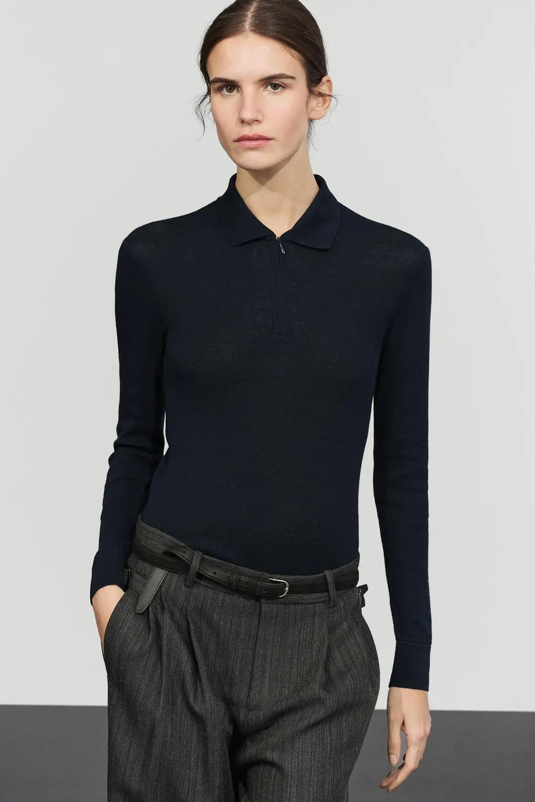 Поло из смесового хлопка с длинными рукавами, Massimo Dutti