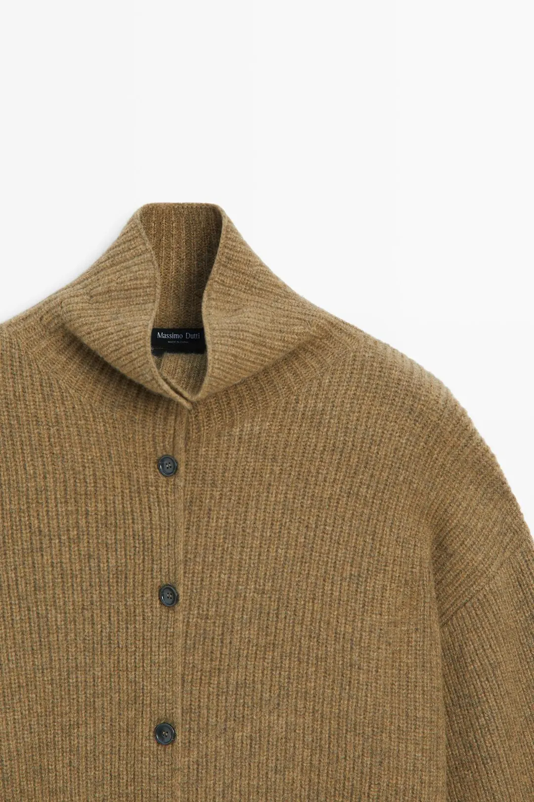 Кардиган платочной вязки с высоким воротником из 100% шерсти, Massimo Dutti