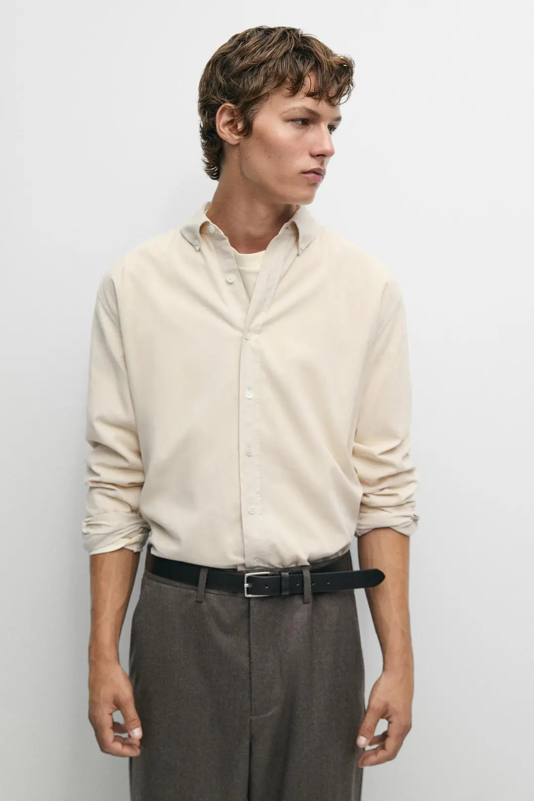 Рубашка прямого кроя из тонкого вельвета, Massimo Dutti