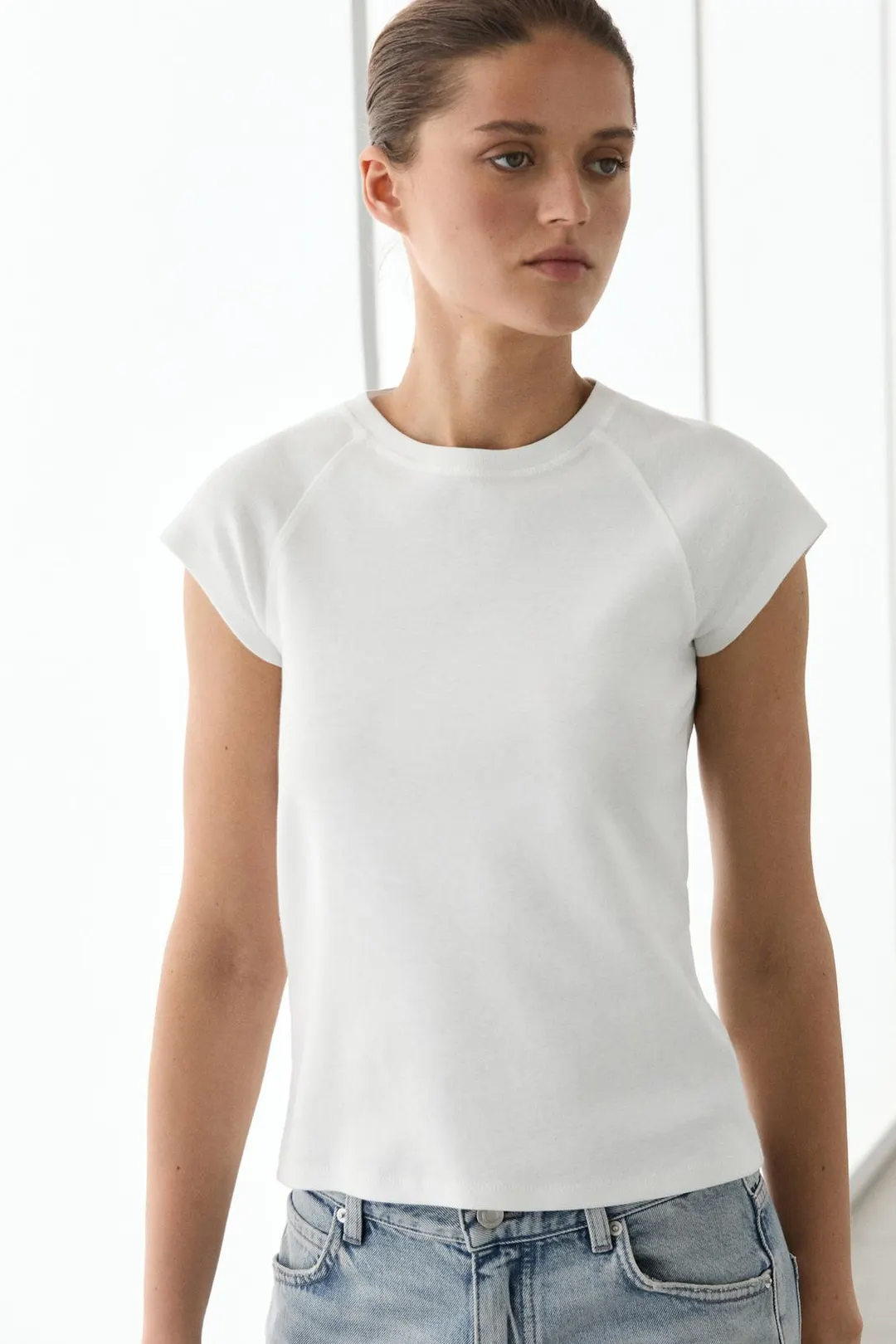 Футболка из 100% хлопка с короткими рукавами реглан, Massimo Dutti
